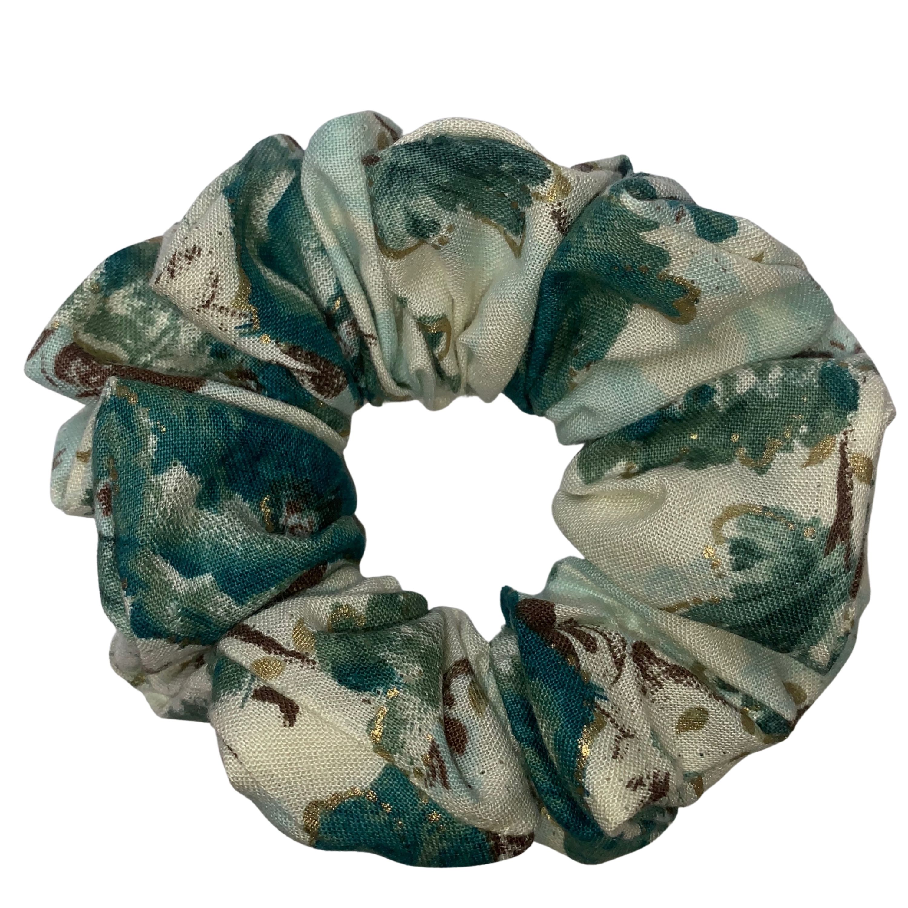 Teal & Cream Floral Crepe Scrunchie