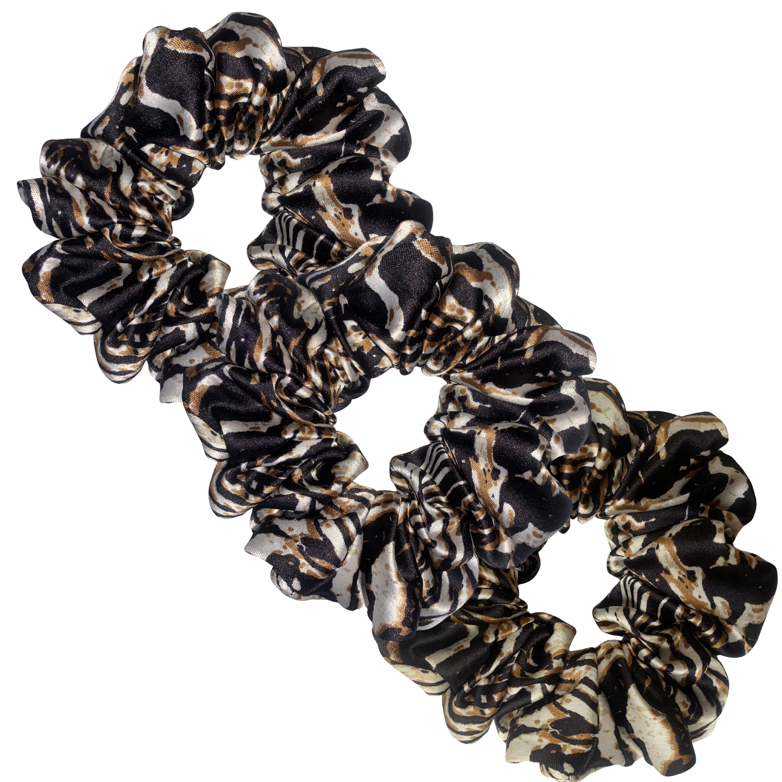Black & Beige Abstract Animal Print Satin Scrunchie
