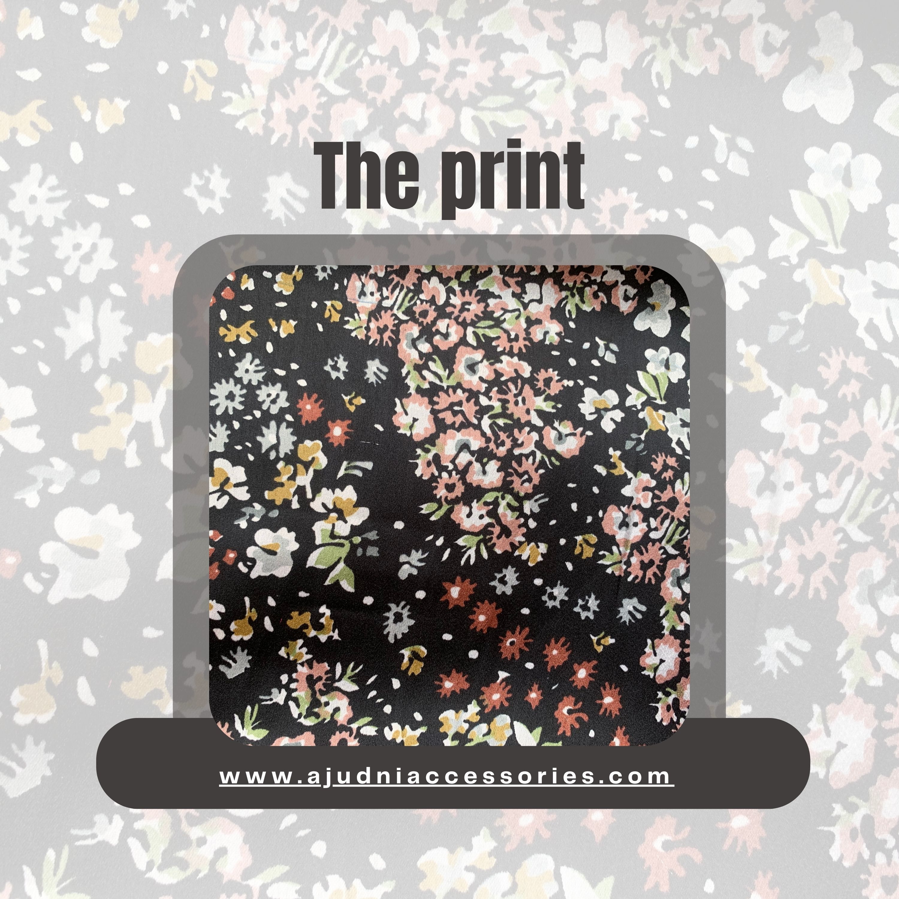 Midnight Bloom Satin Scrunchie – Abstract Floral Print on Black