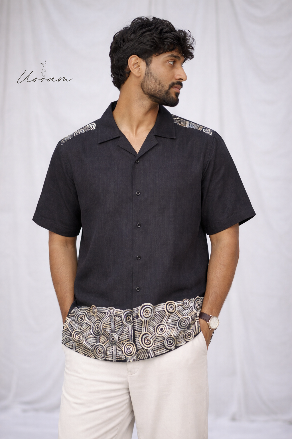 Men's Black Hand Painted Shirt