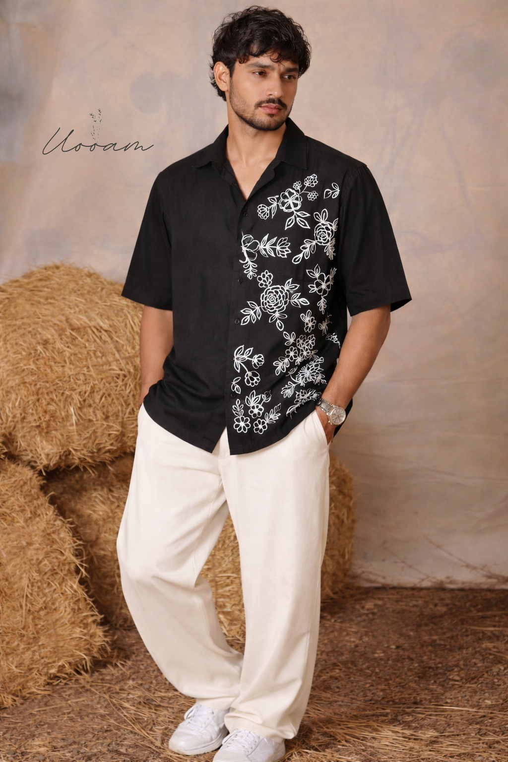 Men's Floral Black Shirt