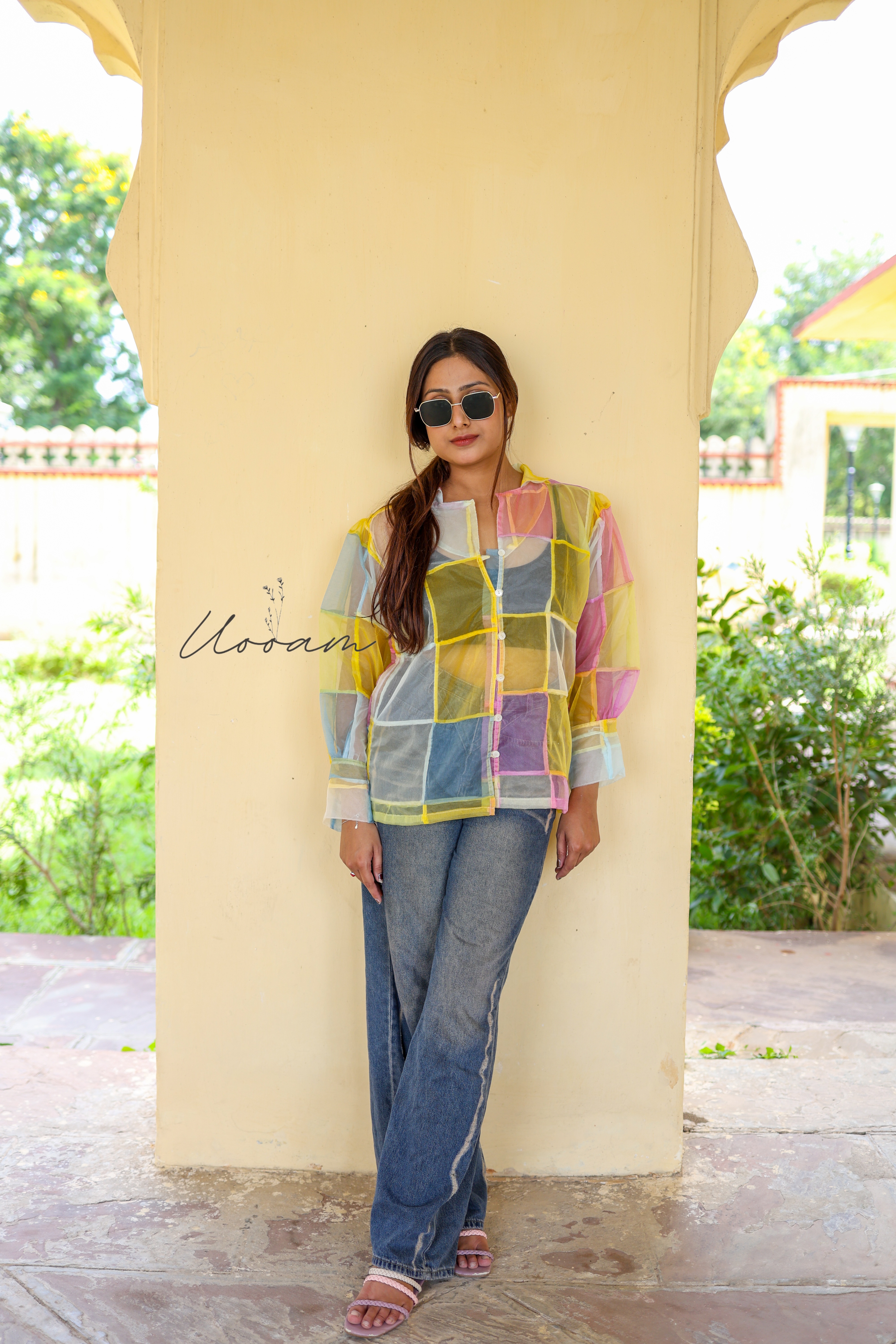 Color Block Sheer Patchwork Shirt