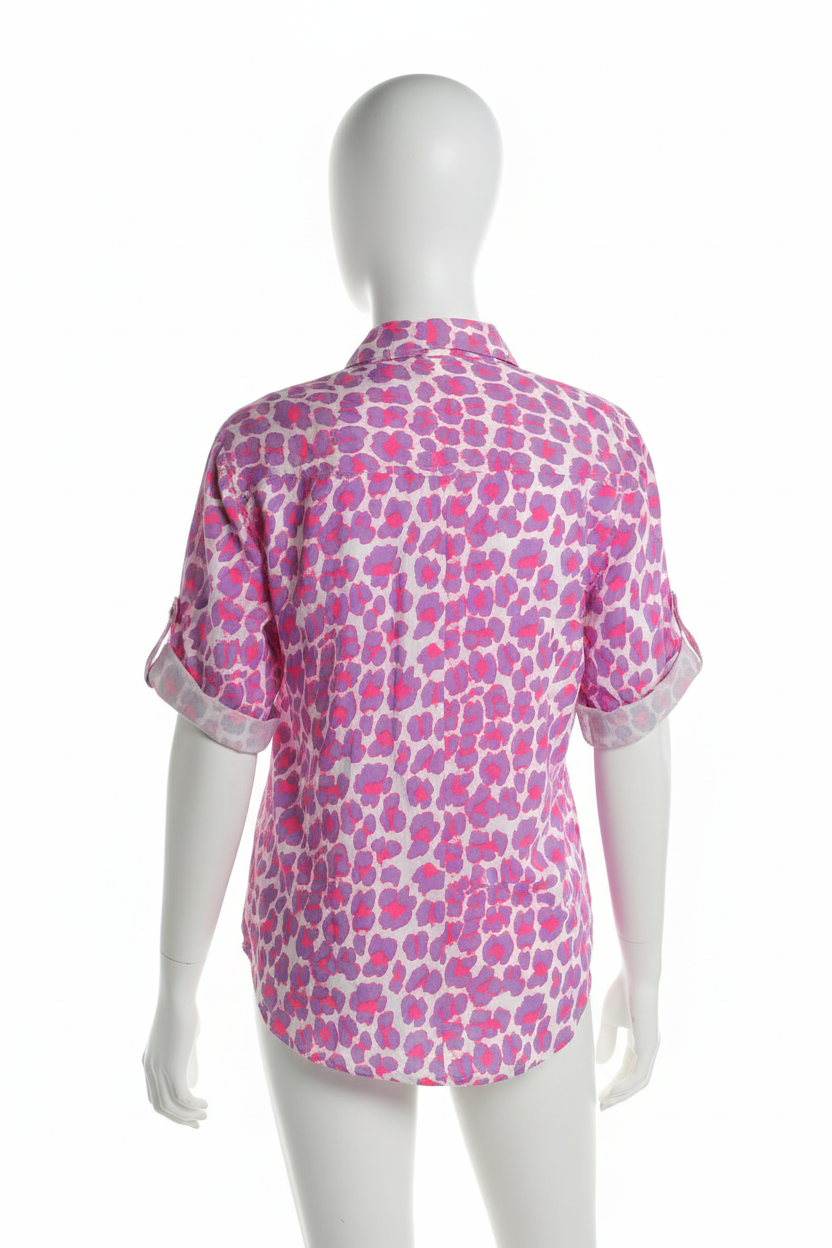 Purple Hot Pink Patterned Casual Cotton Shirt