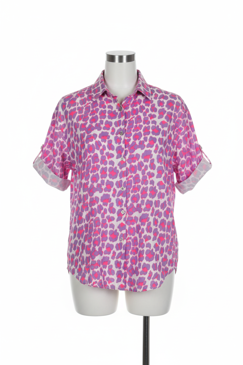 Purple Hot Pink Patterned Casual Cotton Shirt