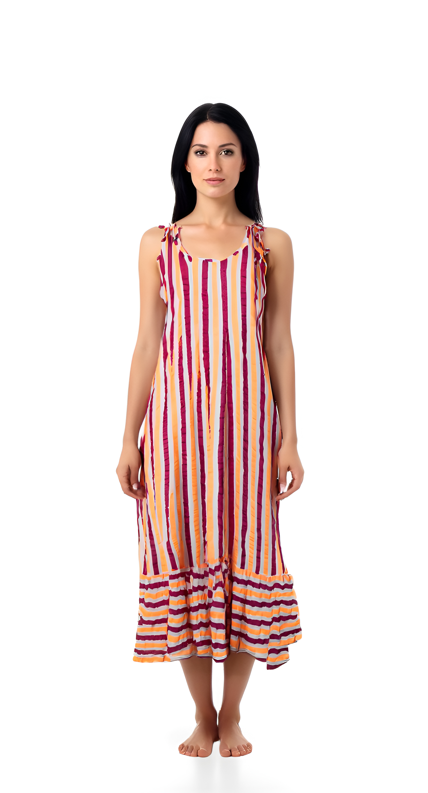 Pink Striped Sleeveless Maxi A - line  Dress