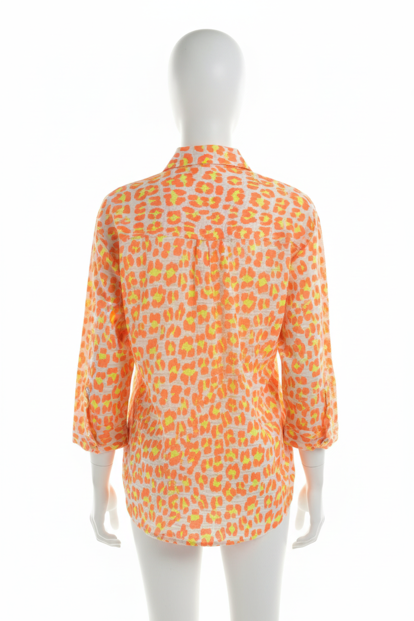 Orange Yellow Neon Leopard Print Pure Cotton Shirt
