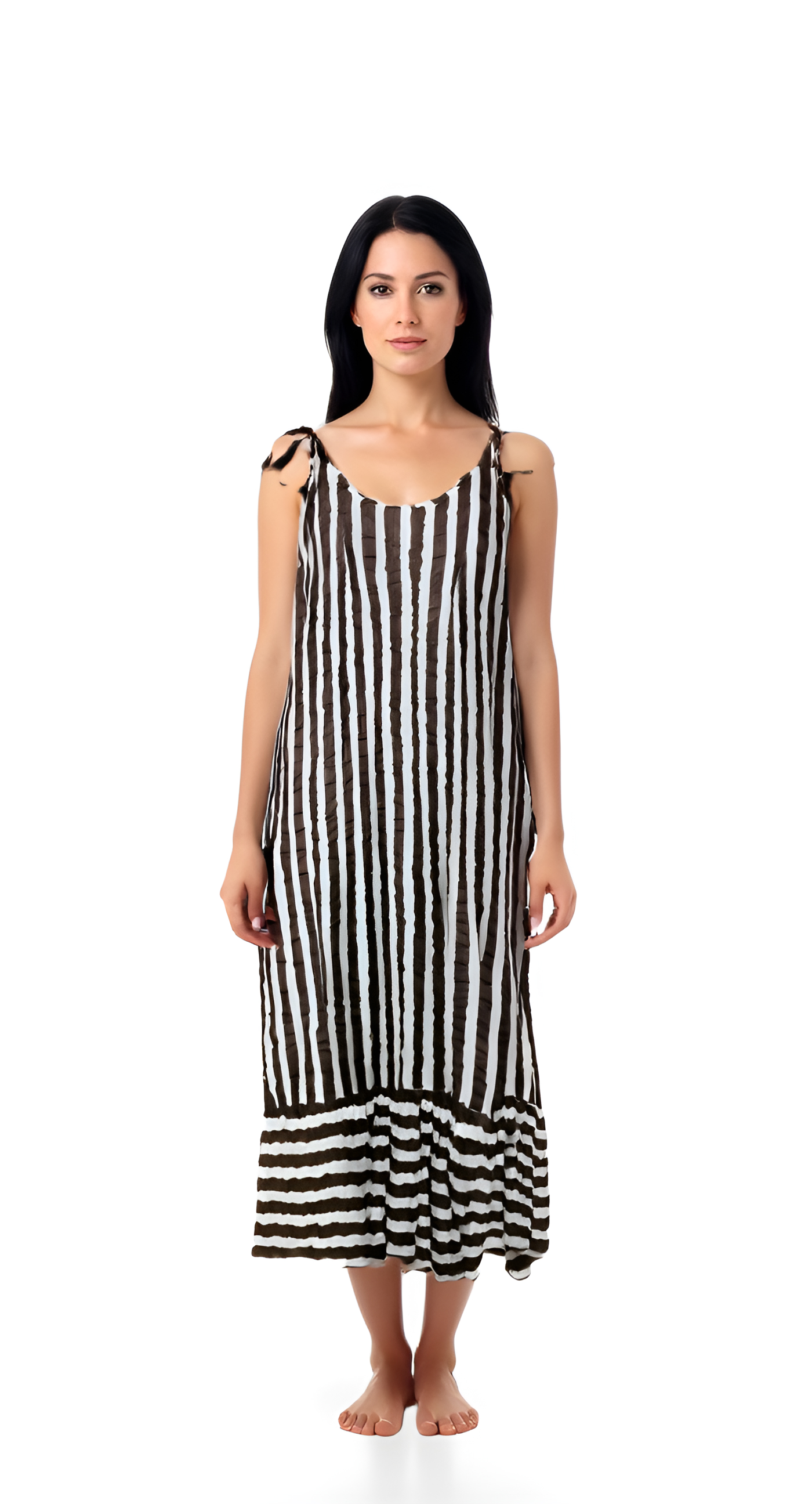 Pink Striped Sleeveless Maxi A - line  Dress