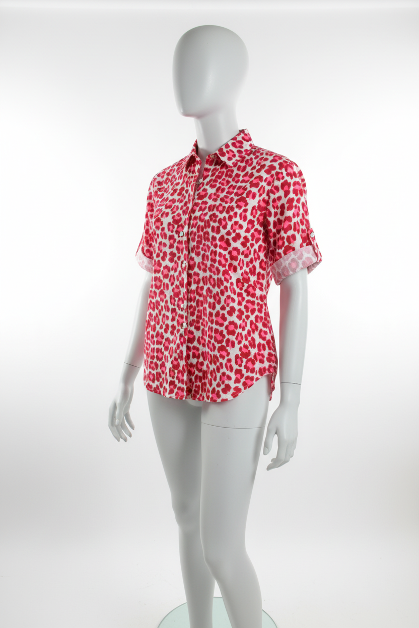 Red Neon Pink Leopard Print Pure Cotton Shirt