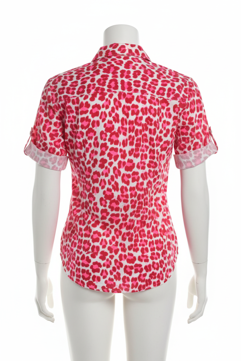 Red Neon Pink Leopard Print Pure Cotton Shirt