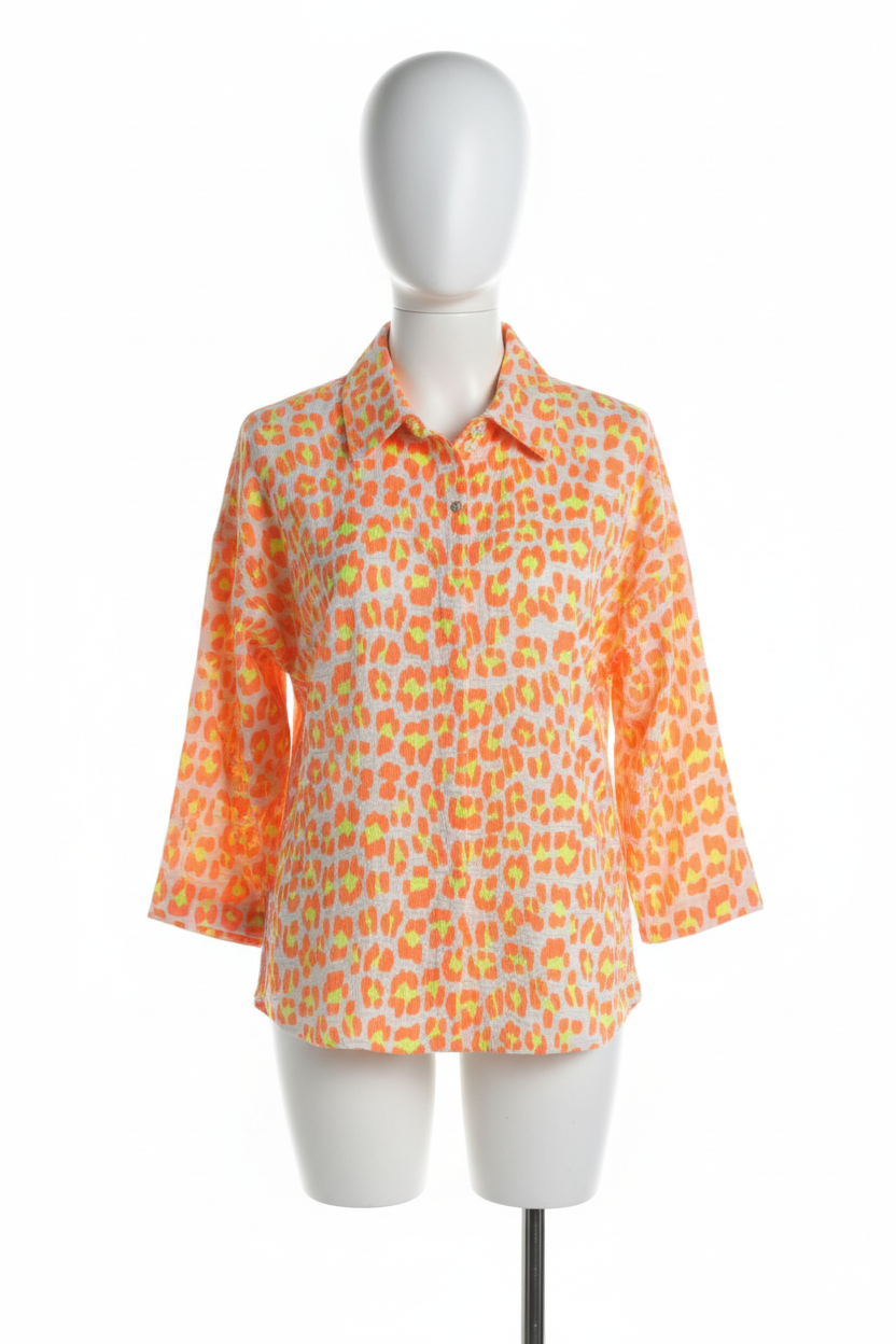 Orange Yellow Neon Leopard Print Pure Cotton Shirt