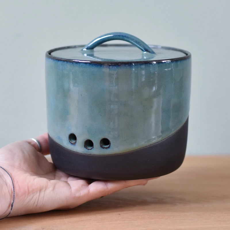 Uienpot keramiek •Rond (Oceaanblauw) groot