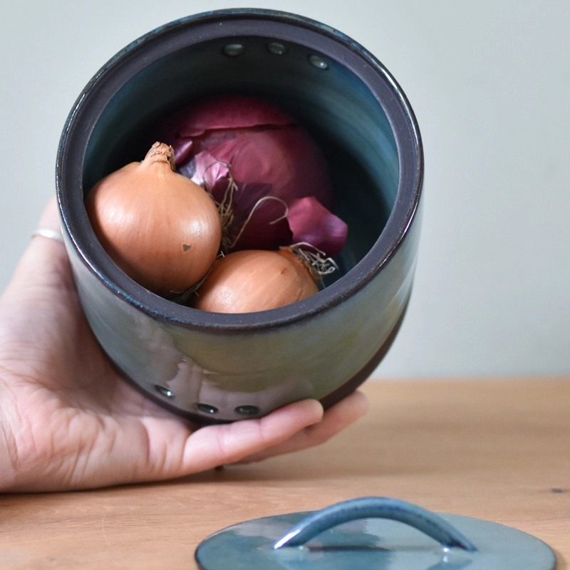 Uienpot keramiek •Rond (Oceaanblauw) groot