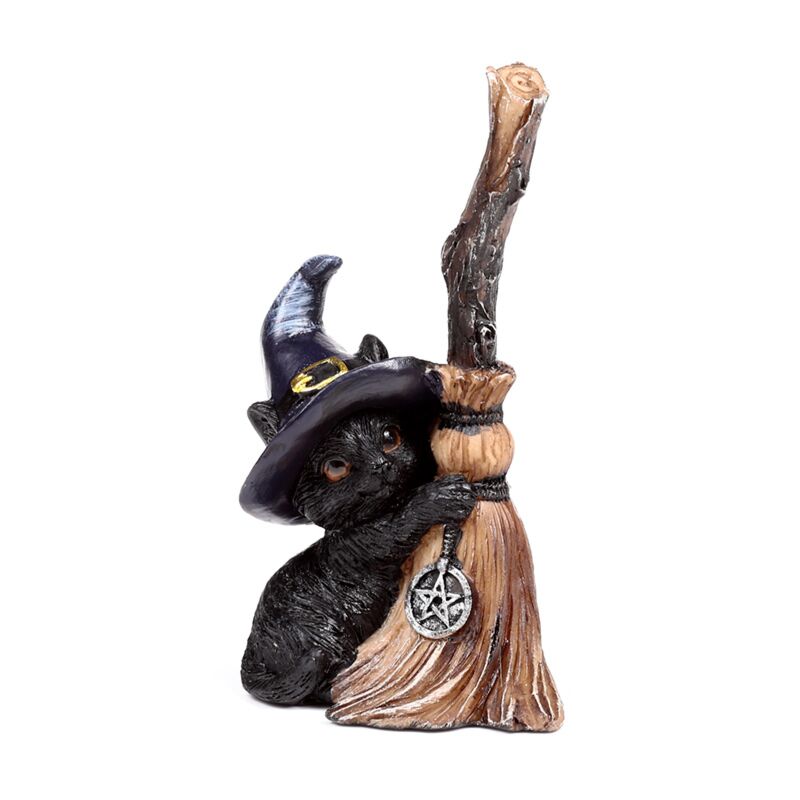 Witche's Cat Holding Broomstick