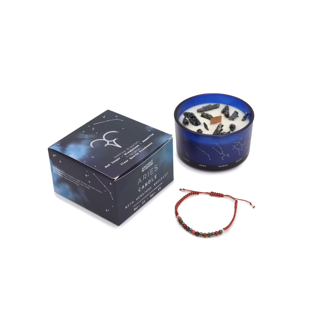 Zodiac Crystal Candles with Gemstone Bracelet