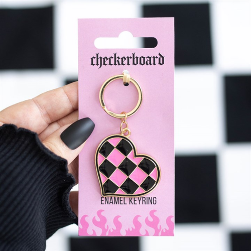 Checkerboard Heart Keychain