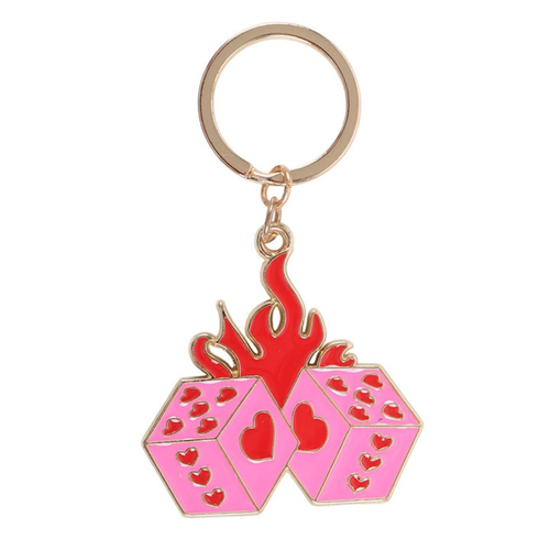 Flaming Dice Keychain