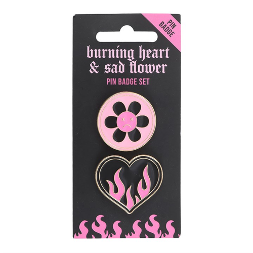 Burning Heart & Sad Flower Pin Badge Set