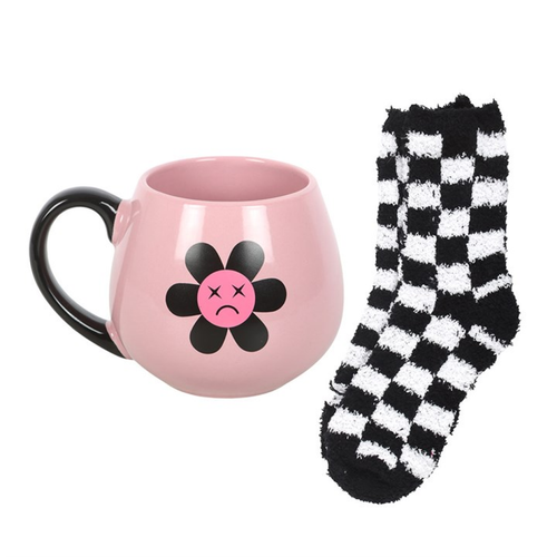 Sad Flower Mug & Chequered Socks Gift Set