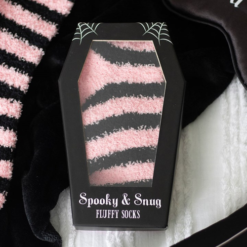 Black & Pink Fluffy Socks in Coffin Gift Box