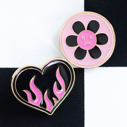 Burning Heart & Sad Flower Pin Badge Set
