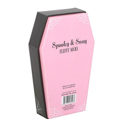 Black & Pink Fluffy Socks in Coffin Gift Box