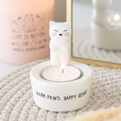 Warm Paws, Happy Heart - Cat Tealight Holder