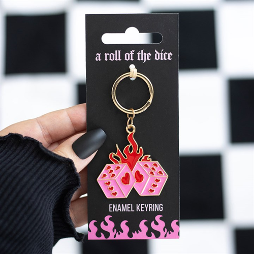 Flaming Dice Keychain
