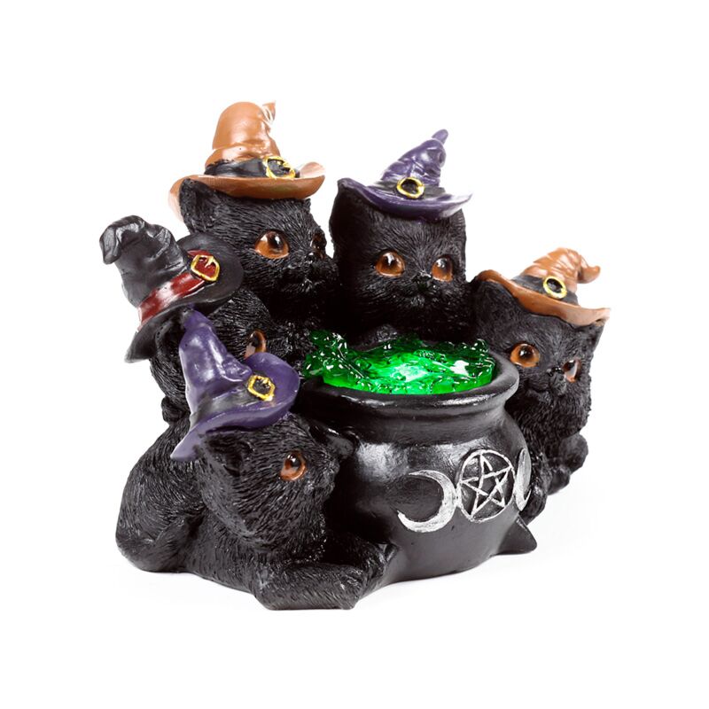 Cats in Witches Hats round Bubbling Cauldron