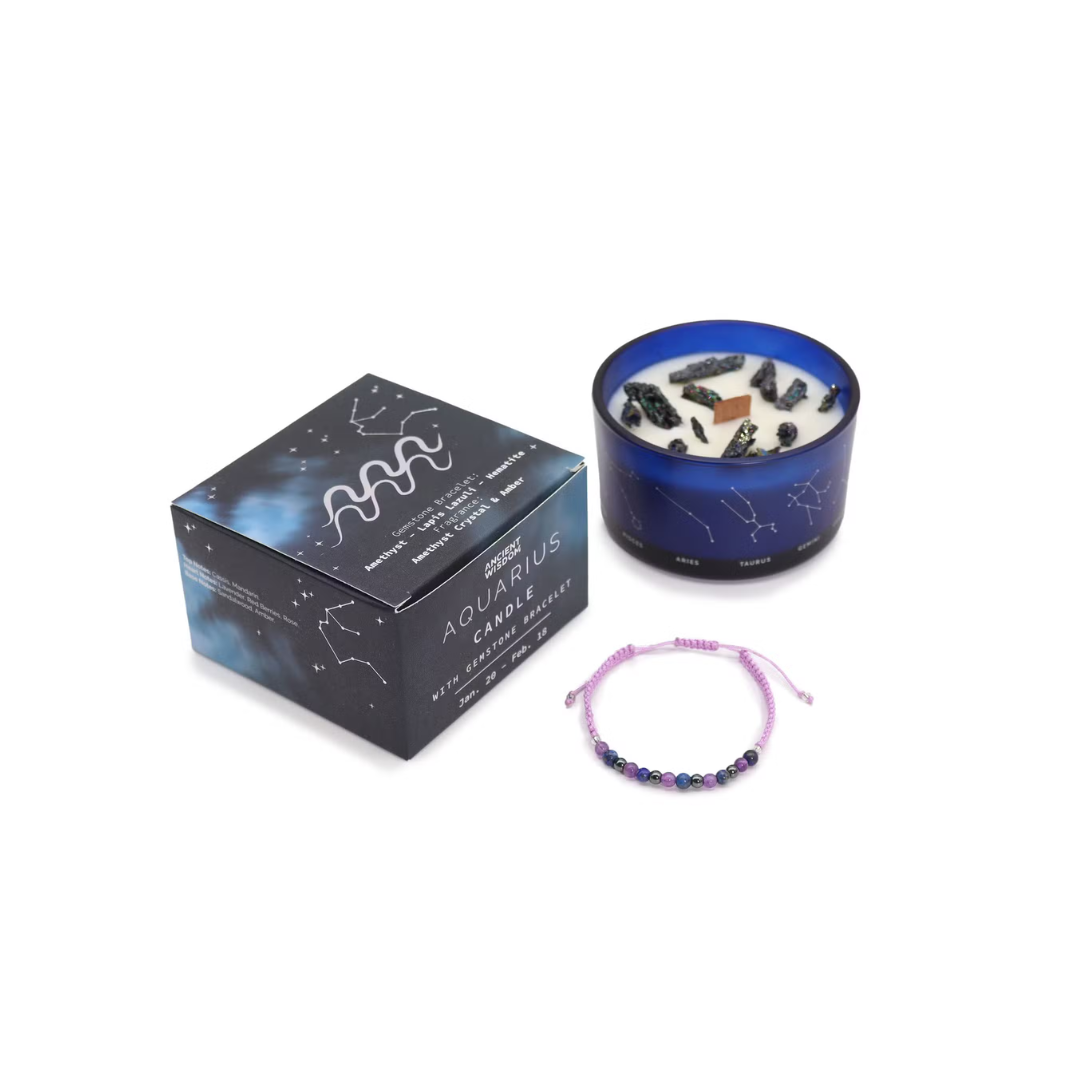 Zodiac Crystal Candles with Gemstone Bracelet