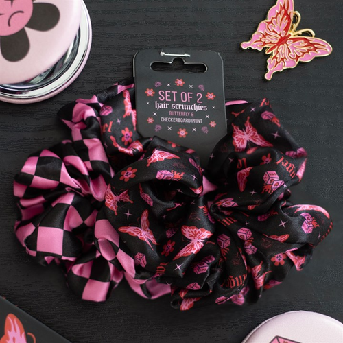 Rebel Butterfly & Chequered Hair Scrunchies (Set of 2)