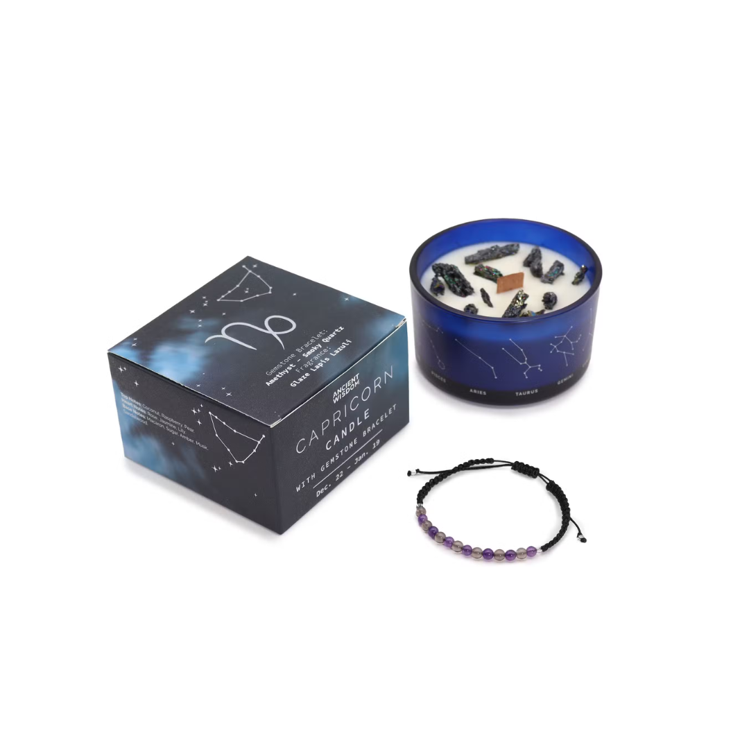 Zodiac Crystal Candles with Gemstone Bracelet