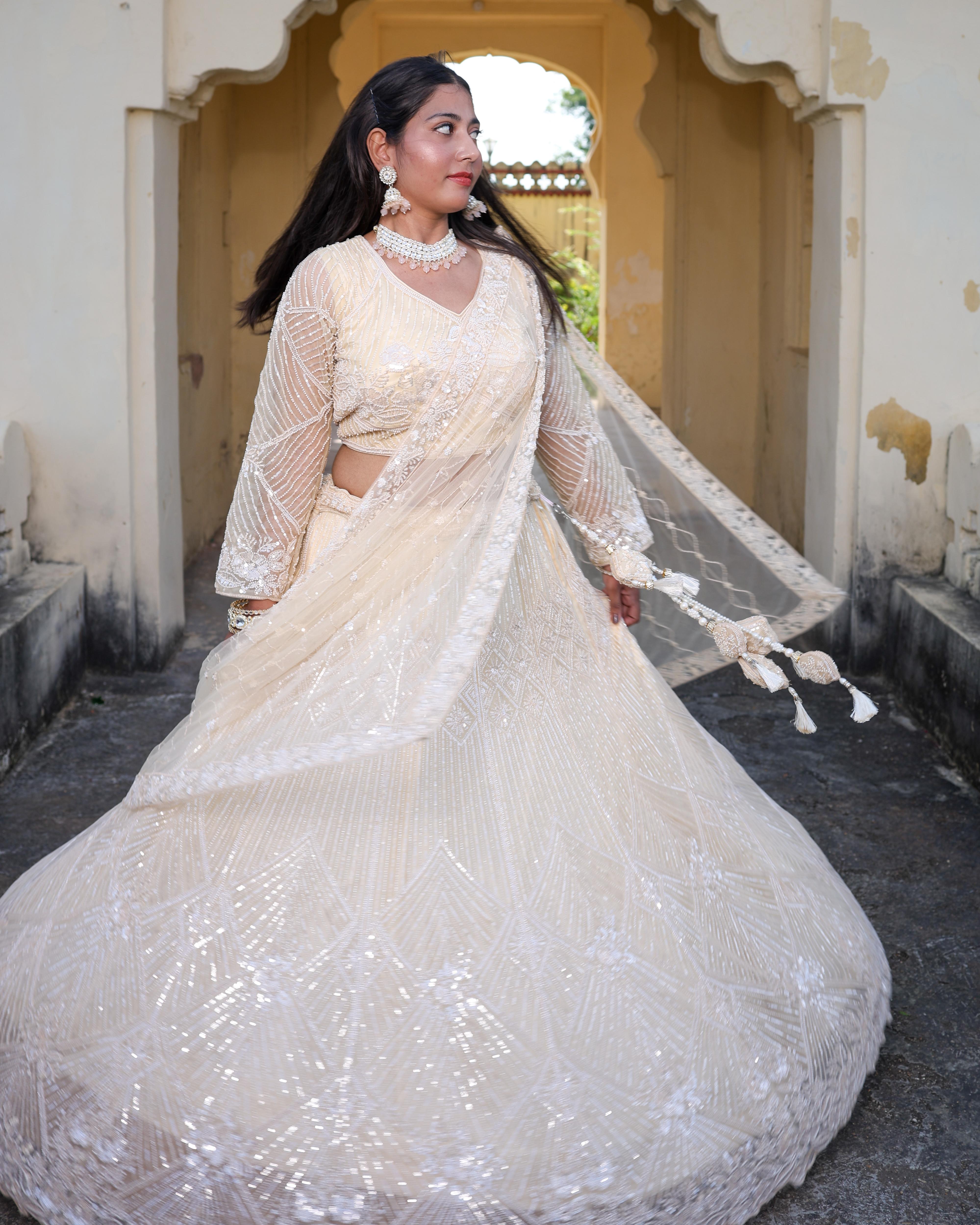 Elegant Cream Bridal Lehenga