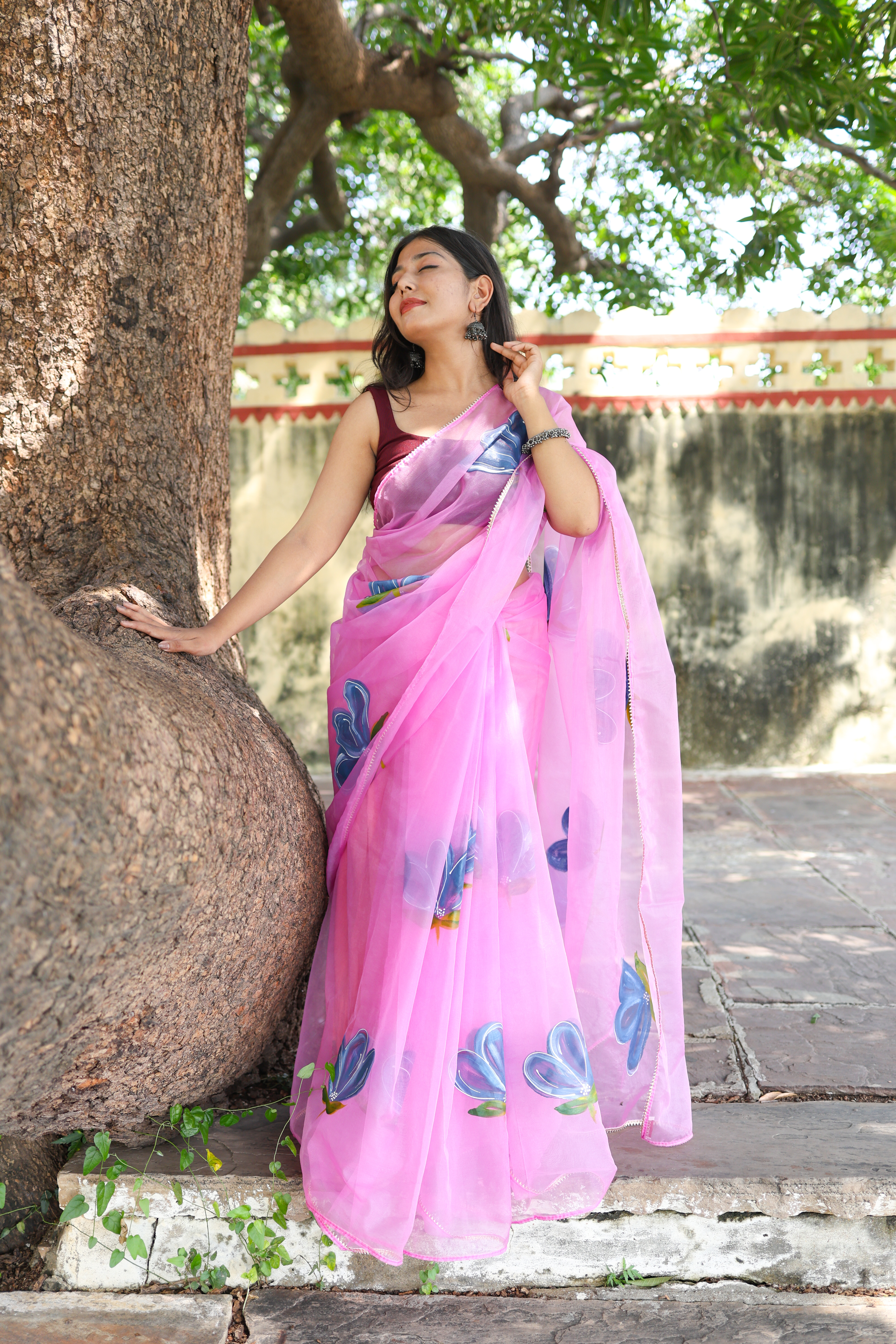 Pink Floral Saree