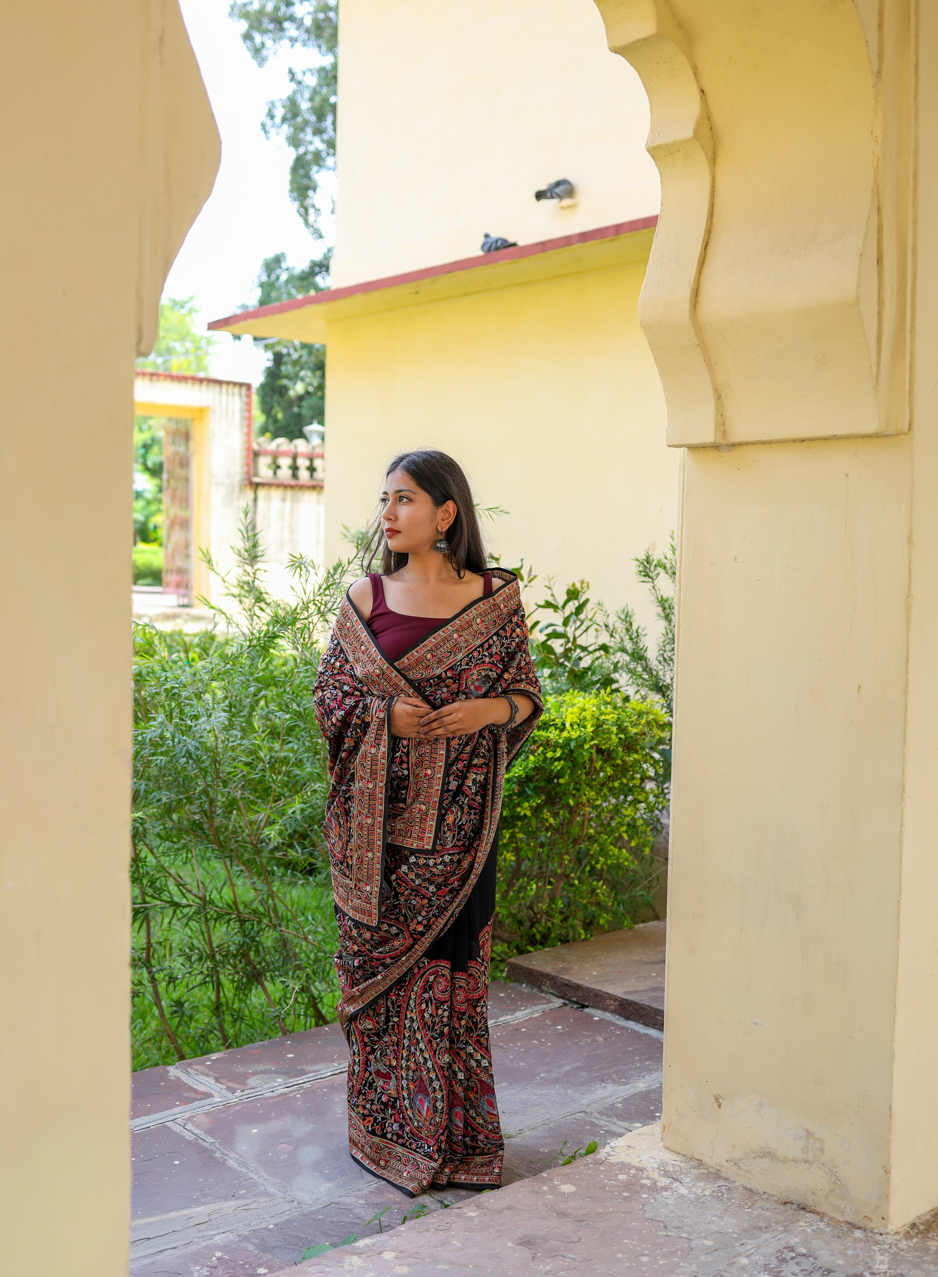 Traditional Kashmiri Embroidery Saree