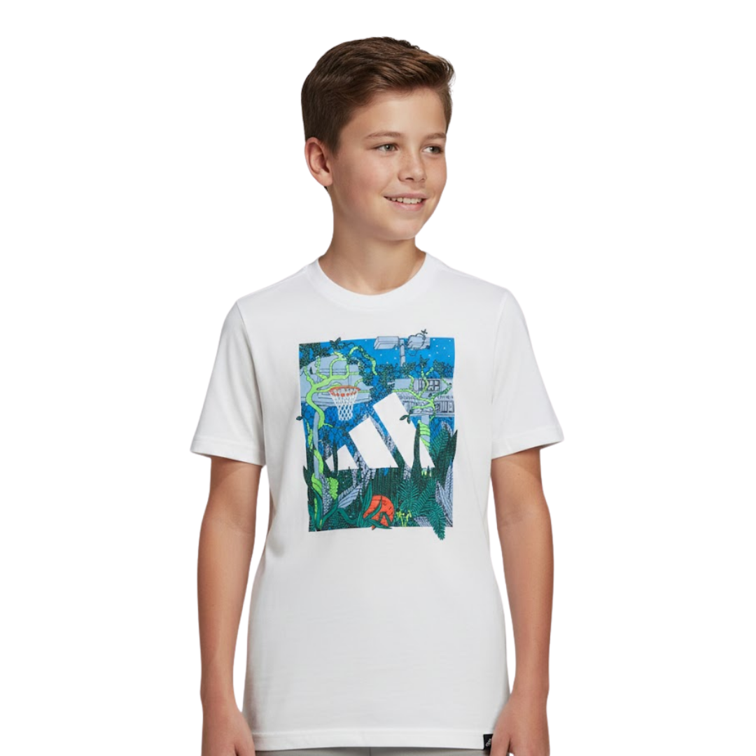 Camiseta Adidas Kids Estampada Basketball Blanca | Niño | Talla US (L)