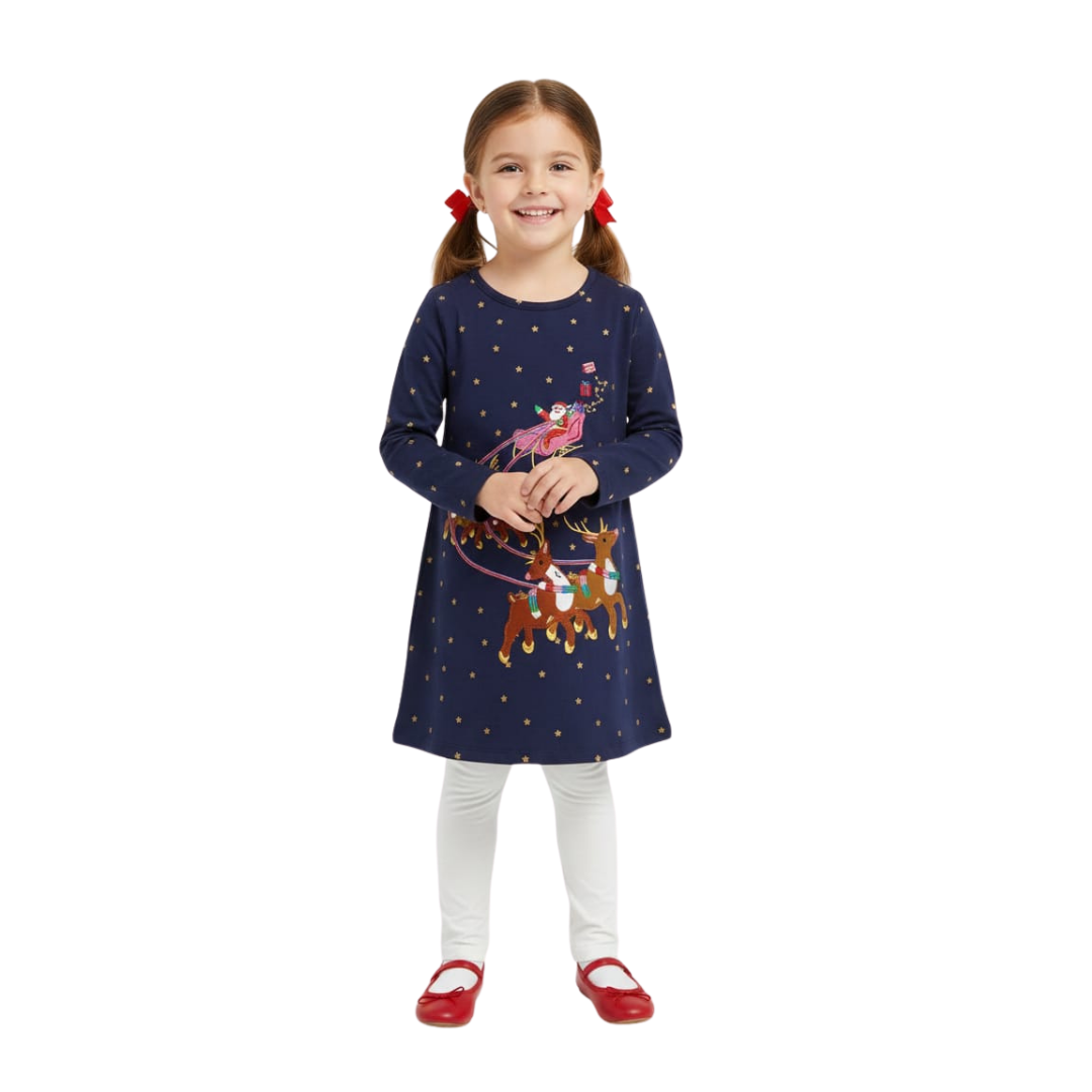 Vestido Infantil Navideño Hileelang Azul | Niña | Talla US 7-8Y