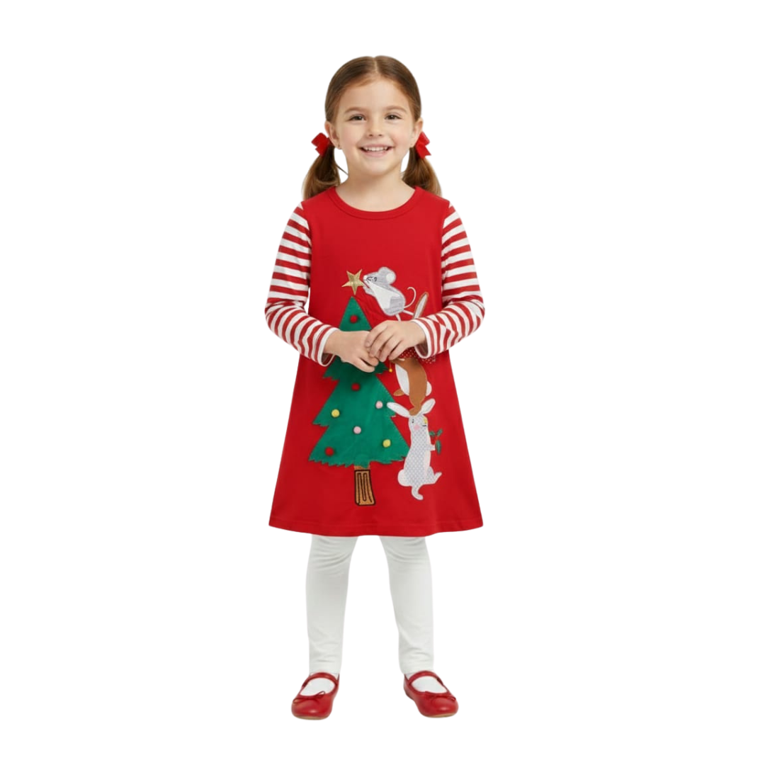 Vestido Infantil Navideño Hileelang Rojo | Niña | Talla US 8Y