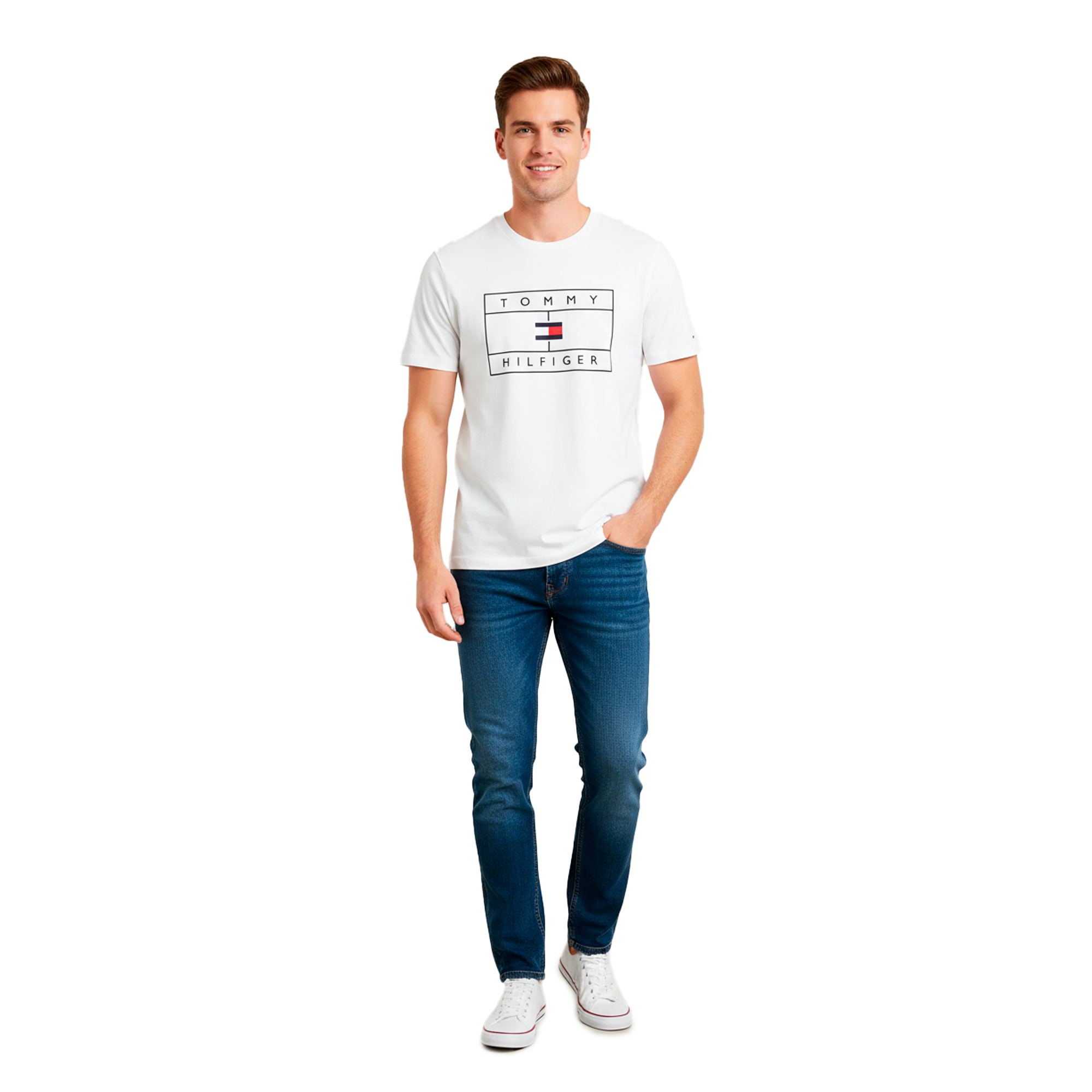 Camiseta Tommy Hilfiger Logo Box Blanca | Caballero | Talla US (M)