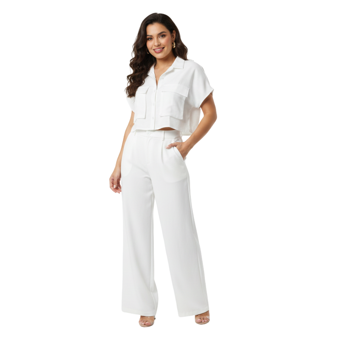 Set Camisa Crop y Pantalón Wide Leg | Dama | Talla US (S)(M)(L)