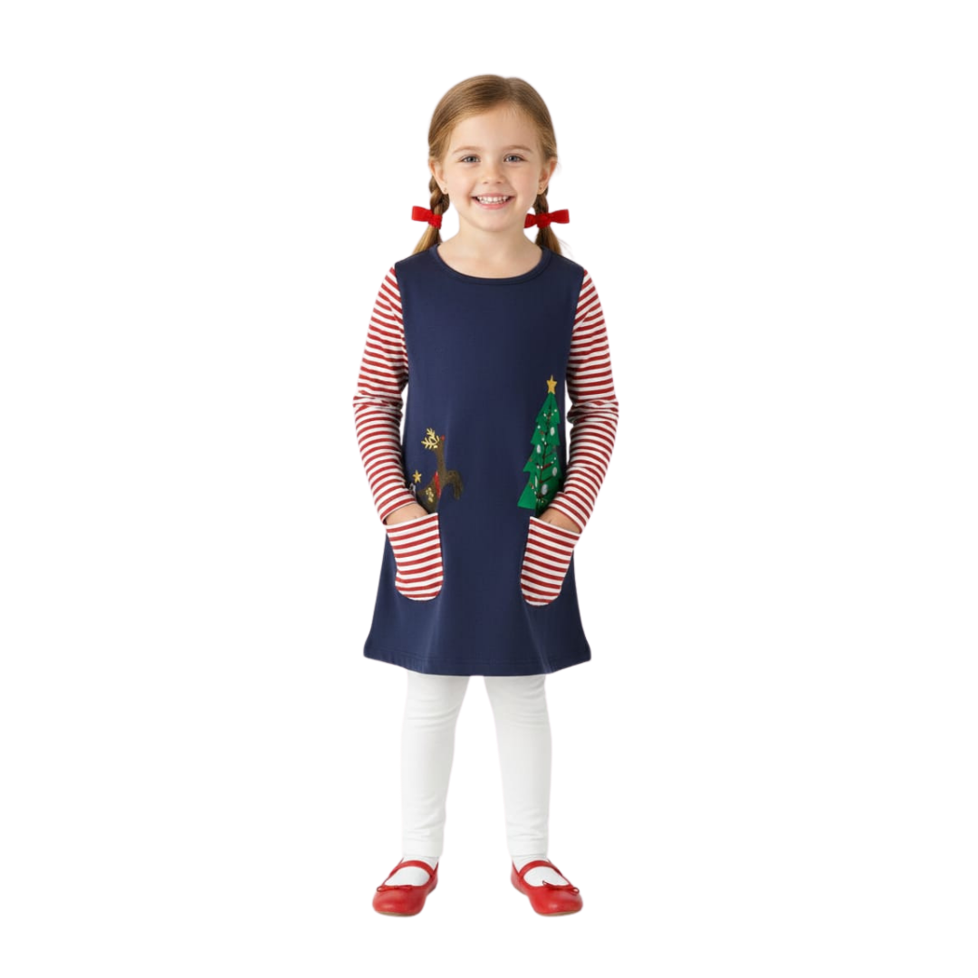 Vestido Infantil Navideño Hileelang Azul | Niña | Talla US 6Y