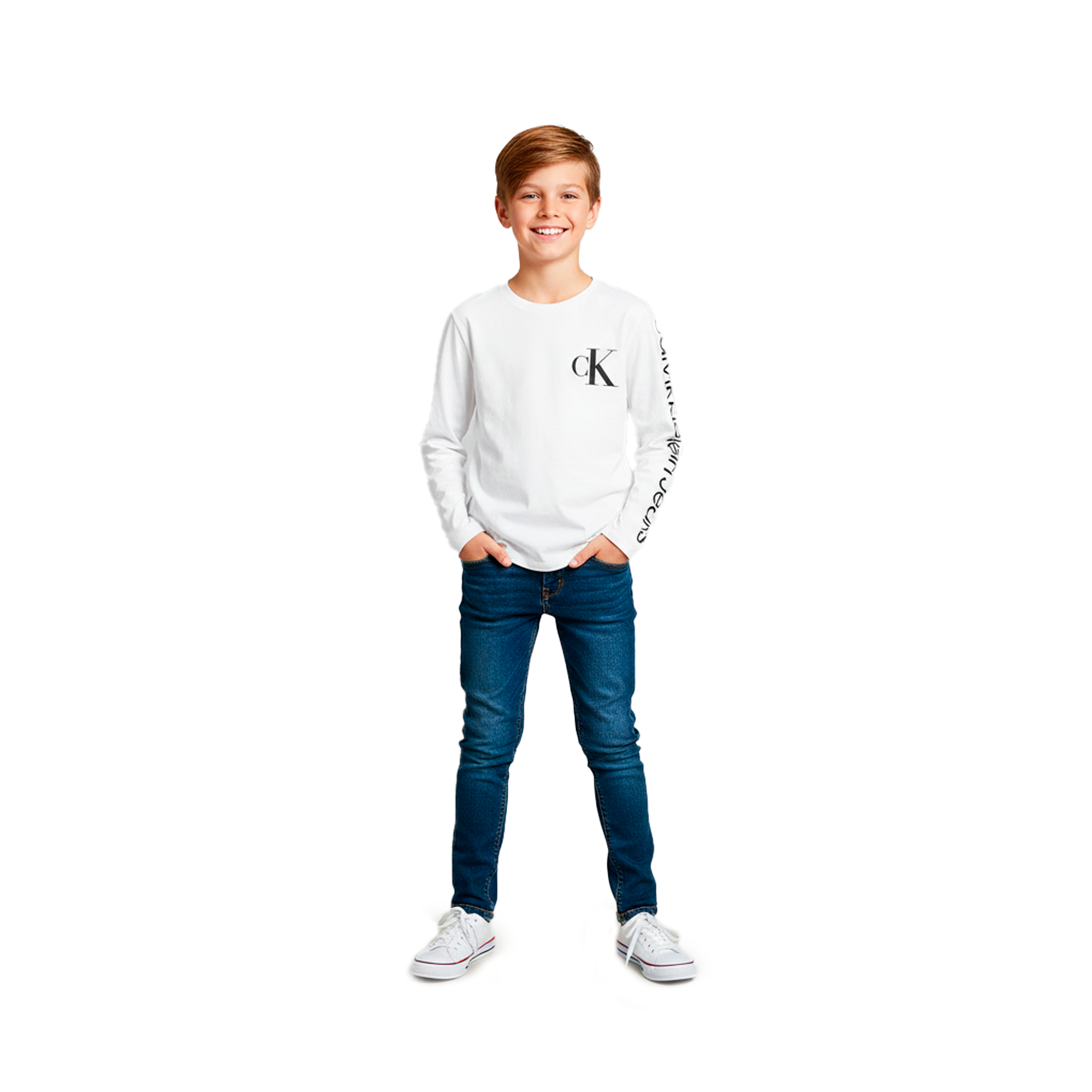 Camiseta Manga Larga Calvin Klein Blanca | Niño | Talla US 8