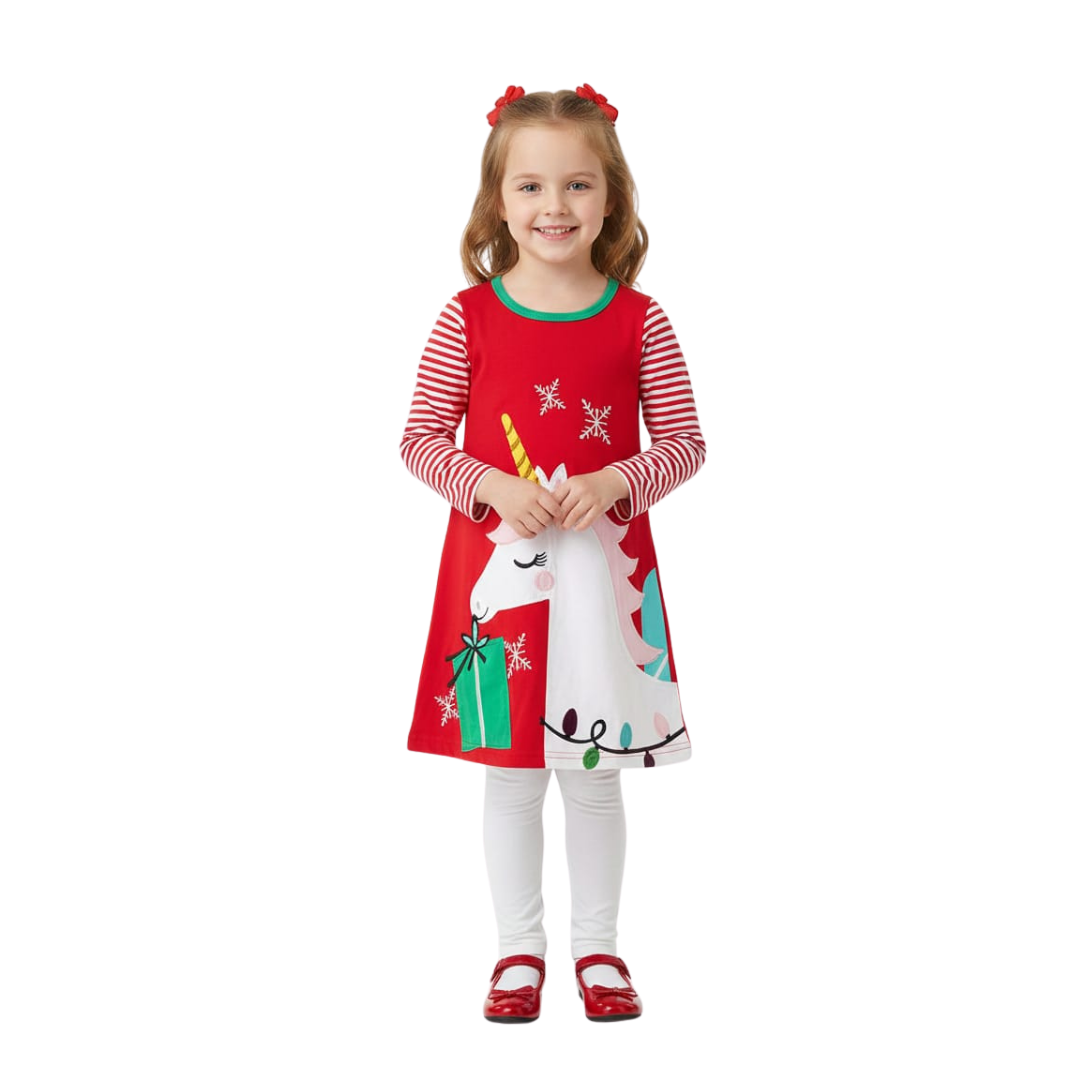 Vestido Infantil Navideño Hileelang Rojo | Niña | Talla US 7Y