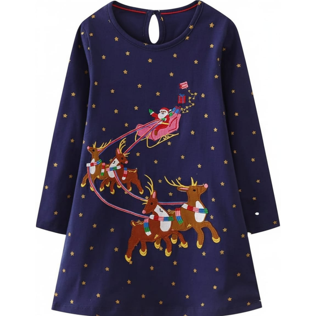 Vestido Infantil Navideño Hileelang Azul | Niña | Talla US 7-8Y