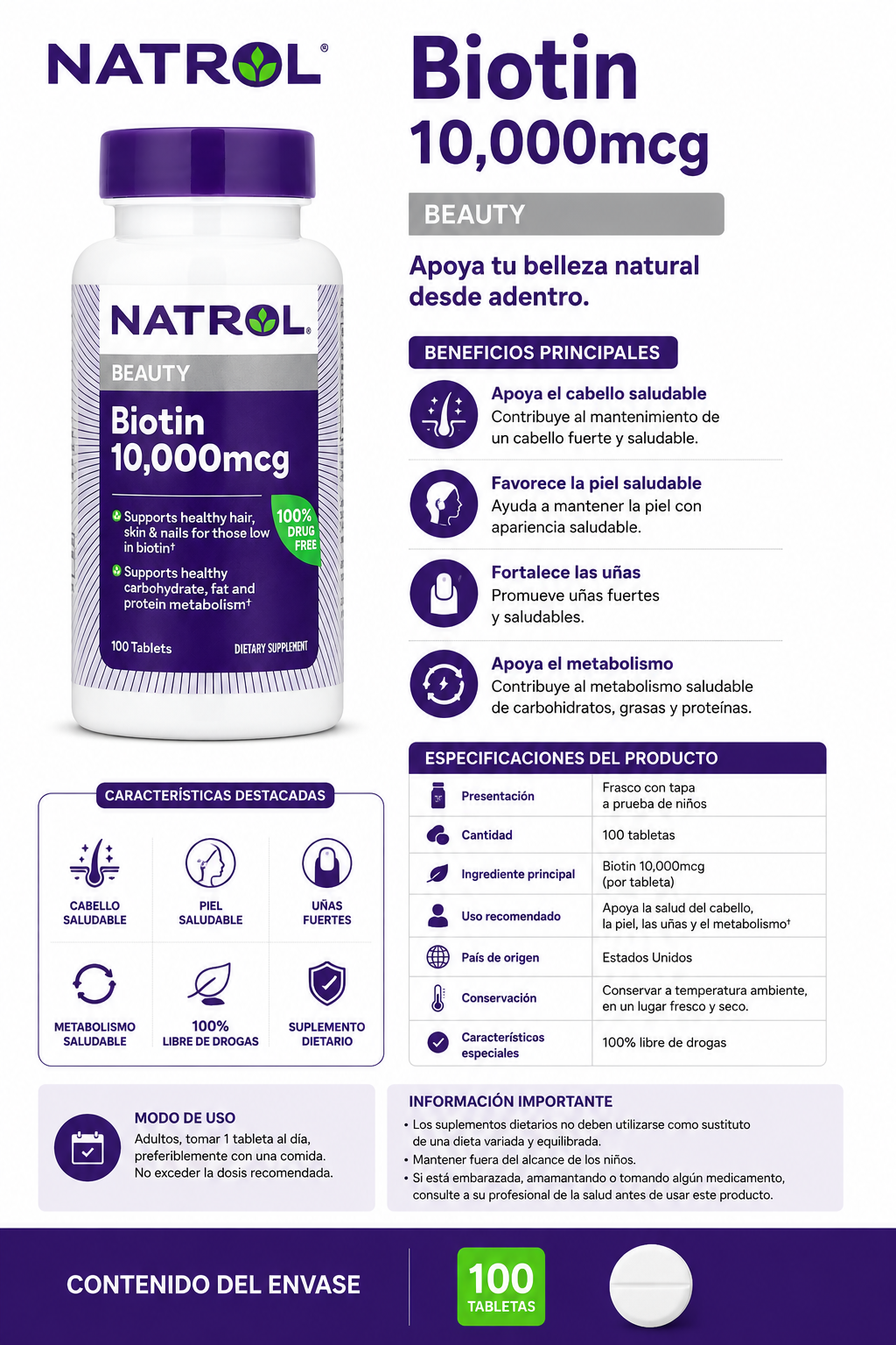 Natrol Biotina 10,000 mcg 