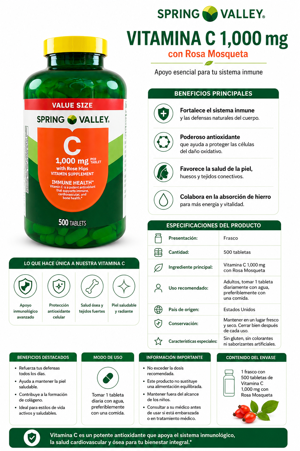Vitamina C Spring Valley 1000 mg