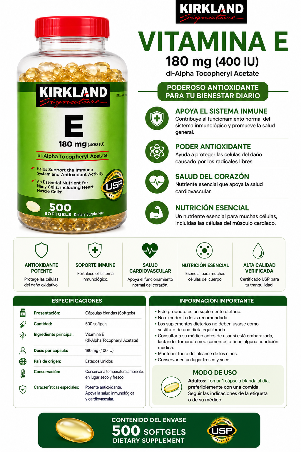 Kirkland Signature Vitamina E 180 mg