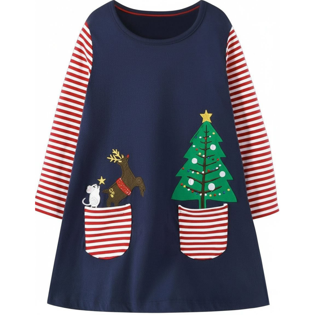 Vestido Infantil Navideño Hileelang Azul | Niña | Talla US 6Y