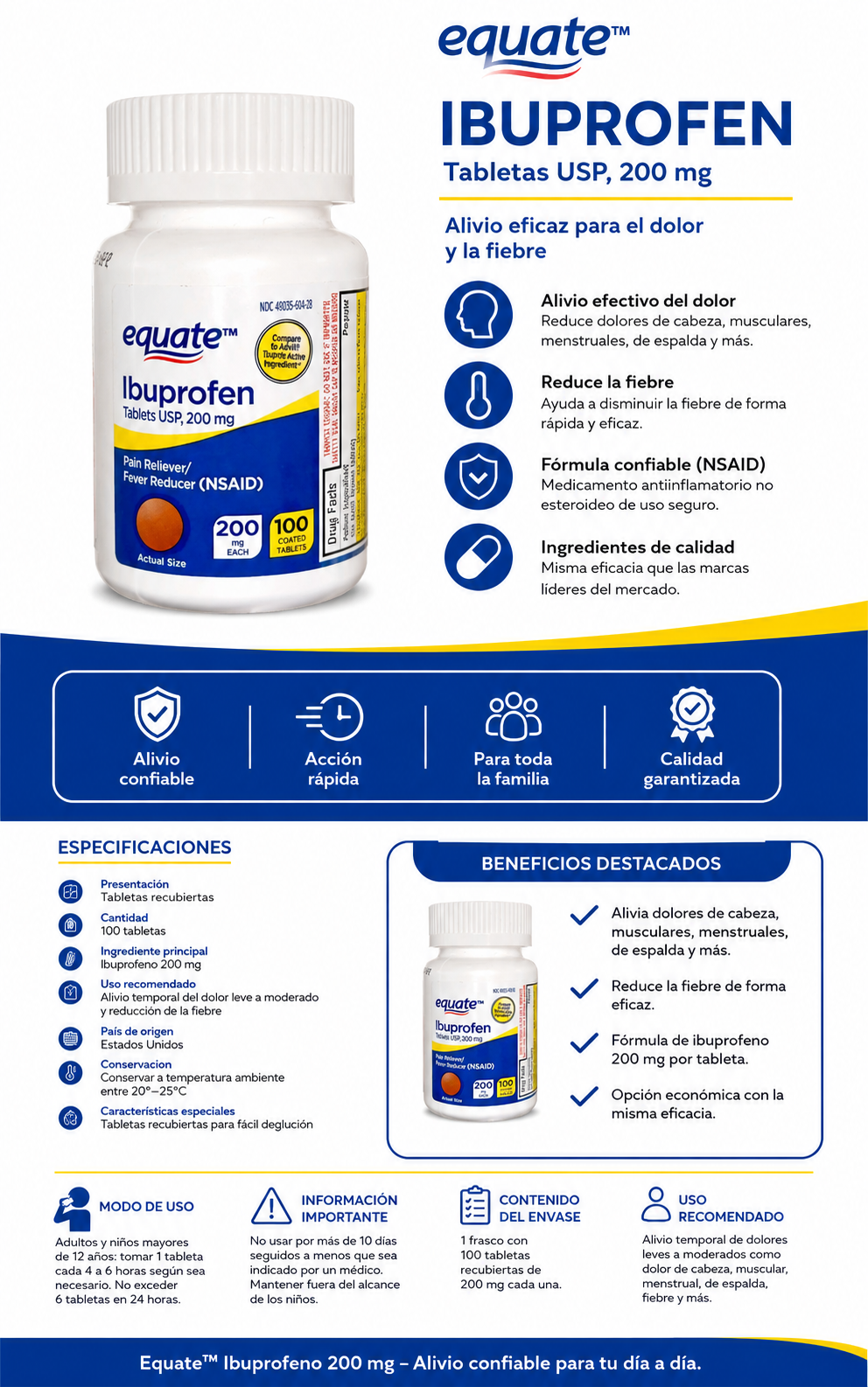 Ibuprofeno Equate 200 mg