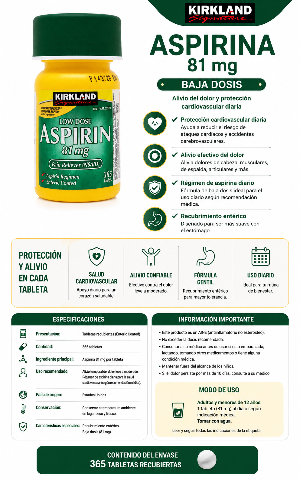 Set 2x Aspirina Kirkland 81 mg 