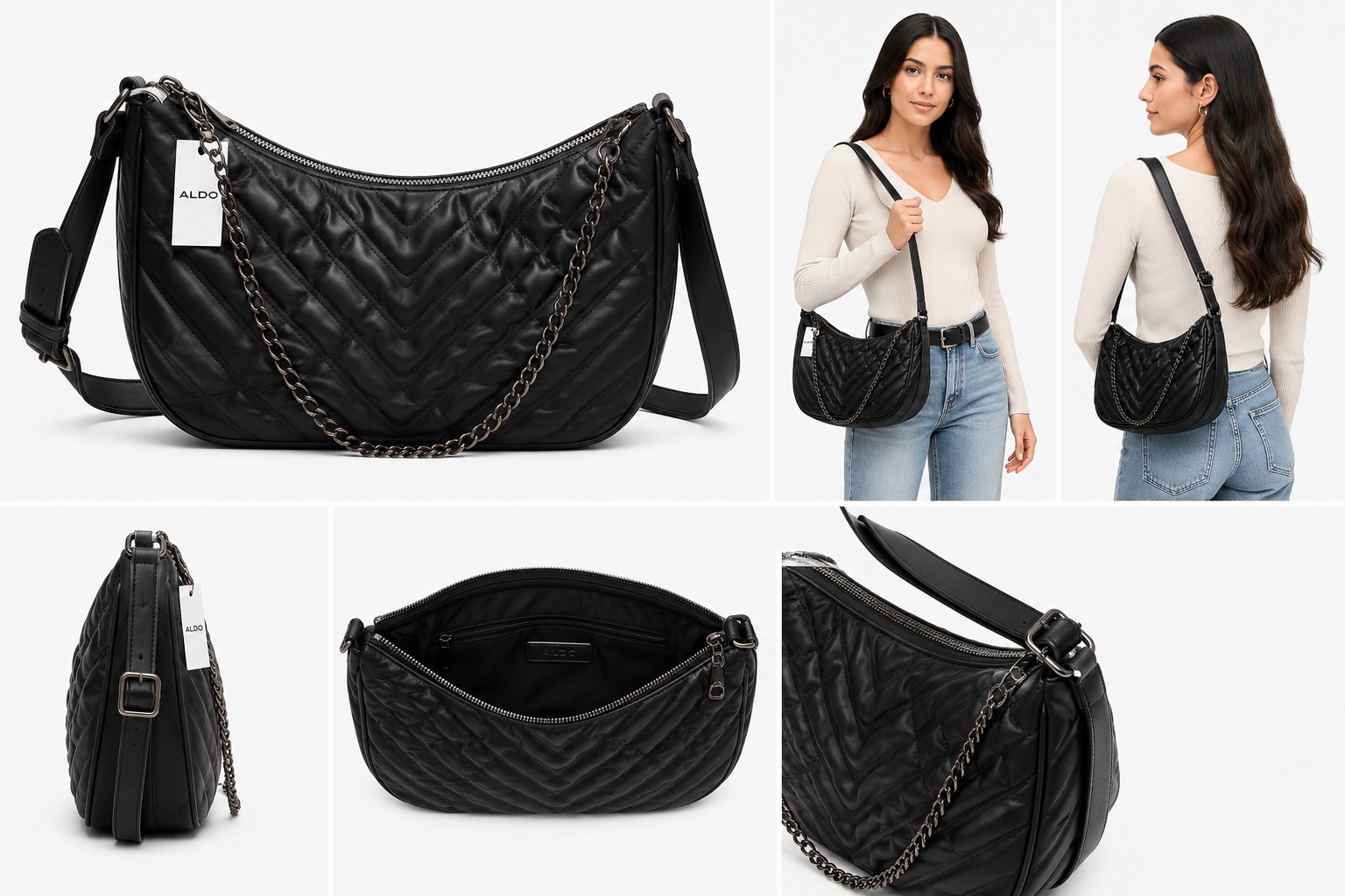 Bolso Acolchado Aldo Vickia Hobo Negro